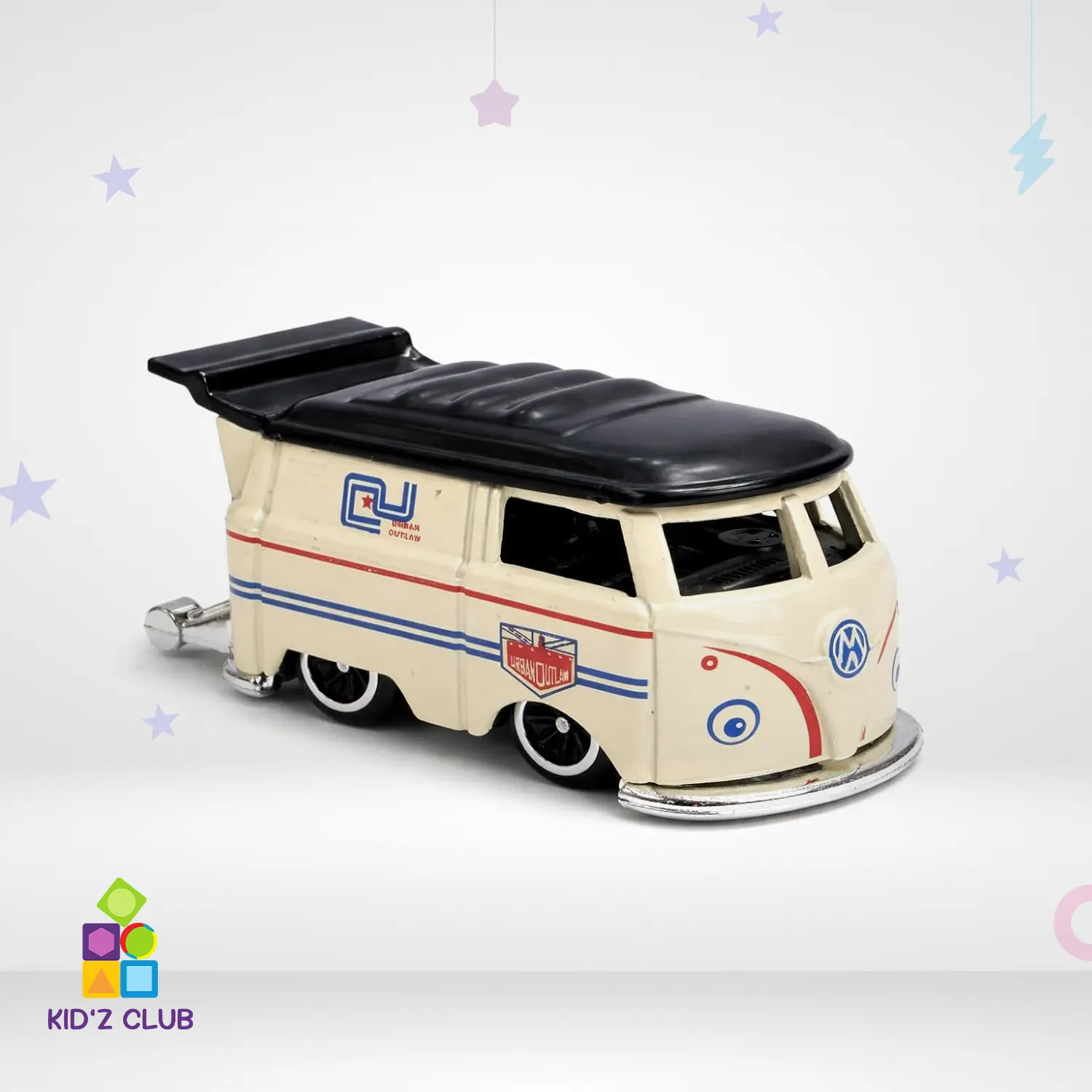 Die-Cast Bus Model, Cream with Black Roof, Urban Outlaw Racing Livery, Collectible Toy Vehicle